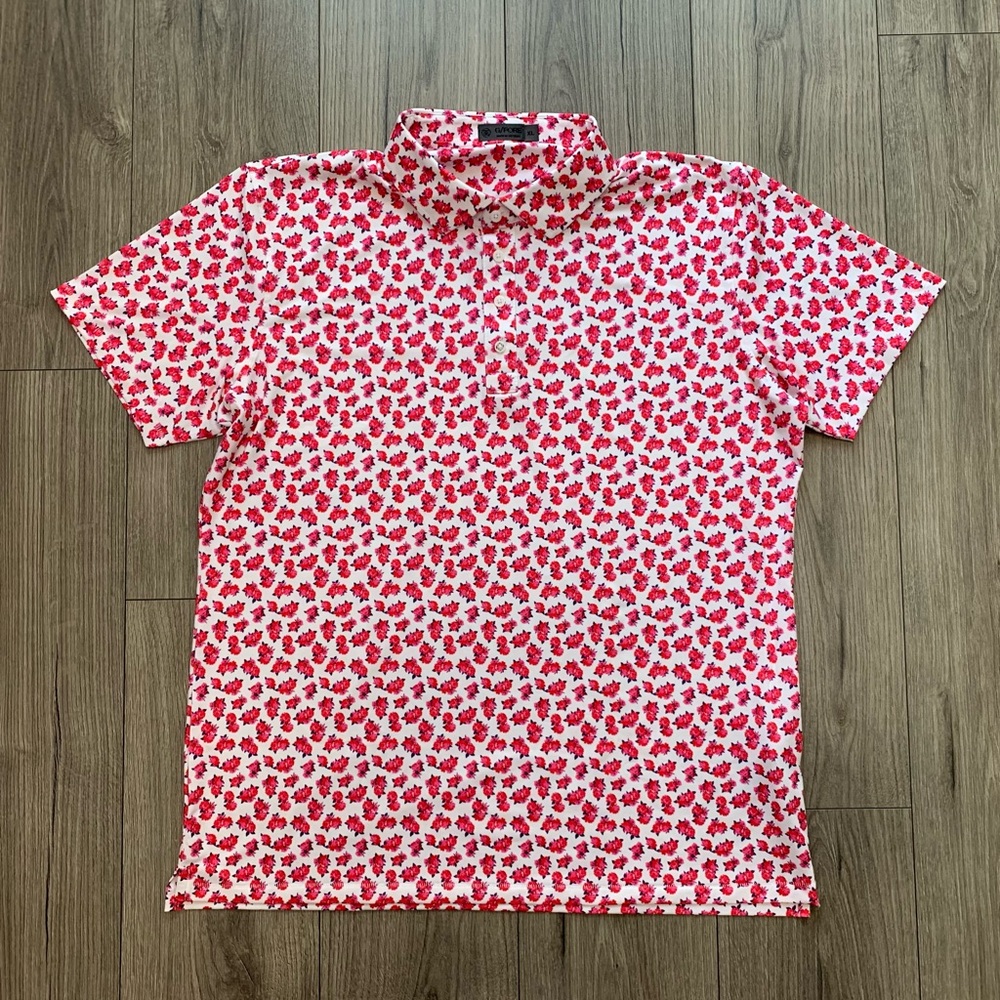 G/FORE Men's White &‎ Red Floral Golf Polo Shirt Size XL